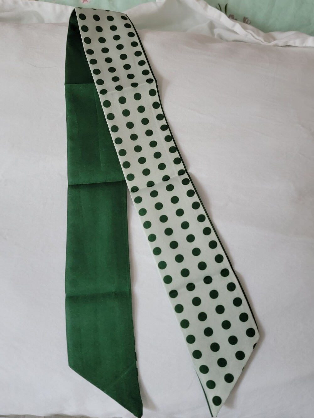 Green Polka Dot Bow Scarf Hair Tie - Picture 6 of 8